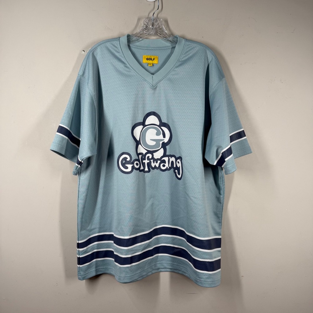 Golf Wang Light Blue Gayola Mesh Jersey Flower G Logo Number 7 Mens Large V-Neck
